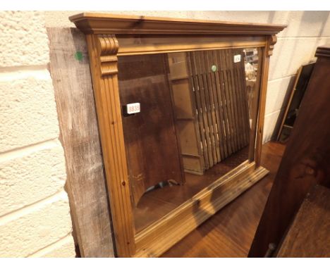 Pine framed over mantel mirror with a rustic mirror frame lacking mirror 95 x 73 cm 