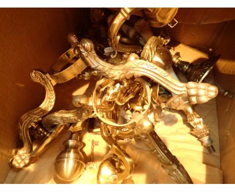 Box of mixed brassware including light fittings