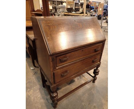 Vintage drop front bureau with two drawers