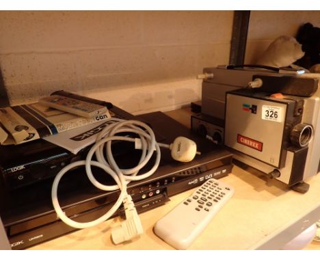 Shelf of electrical items including cine projector DVD player etc