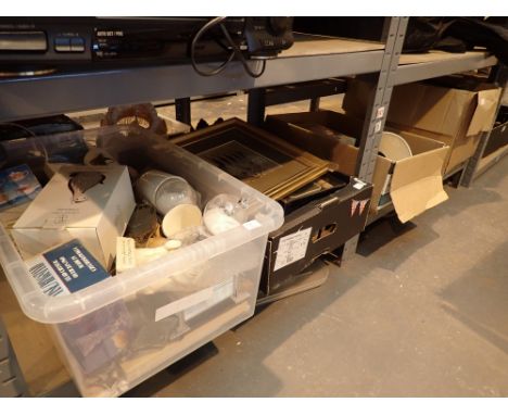 Four boxes of assorted household items decorative and glassware to include anglepoise lamp 