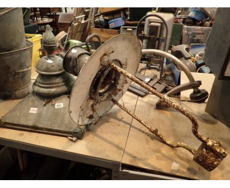 Antique copper streetlamp lid and a stool and copper street lamp top