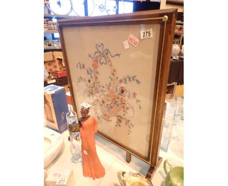 Fire screen / table with glazed top covering floral embroidery 