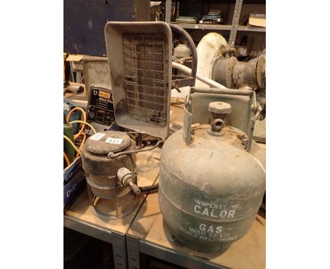 Vintage gas heater lamp and gas bottle