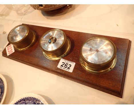 Weathermaster hygrometer thermometer and barometer on mahogany mount