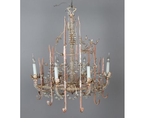 A late 20th century silvered wrought iron and clear glass mounted six-light chandelier, height 70cm, width 56cm. Provenance: 