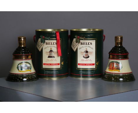Bells Scotch whisky, Christmas decanter, 1990 (1), Bells Scotch whisky, Christmas decanter, 1991 (1), Bells Scotch whisky, Ch