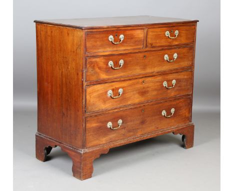 A George III mahogany chest of oak-lined drawers, on bracket feet, height 98cm, width 109cm, depth 53cm.Buyer’s Premium 29.4%
