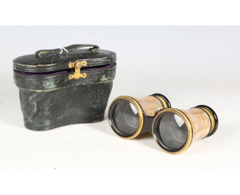 A pair of late 19th century Irish mother-of-pearl opera glasses, the eyepieces inscribed 'Chancellor Dublin', cased, together