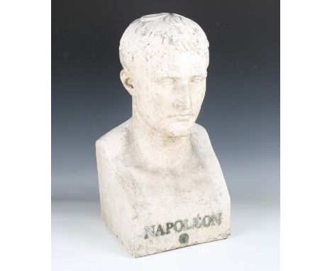 A substantial late 20th century patinated cast plaster bust of the young Napoleon, the base inscribed, height 61cm.Buyer’s Pr