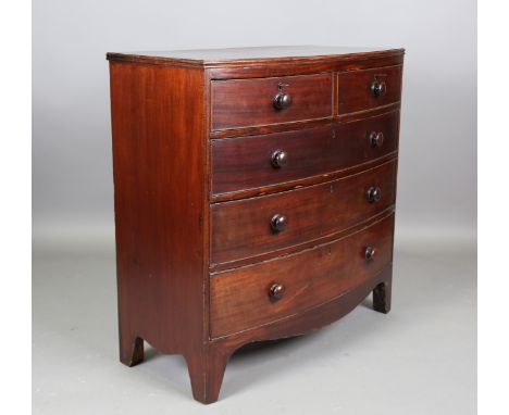 An early Victorian mahogany bowfront chest of two short and three long drawers, on bracket feet, height 106cm, width 107cm, d