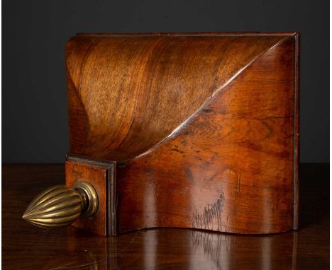 A 19th century walnut clock wall bracket with ogee form with brass finial, 28.5cm wide x 17.5cm deep x 20cm highCondition rep