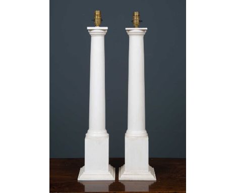 A pair of modern grey painted column table lamps 66.5cm high to the light fittingCondition report: Minor marks, otherwise in 