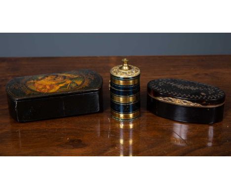 A tortoiseshell and pique decorated snuff box, 8cm long x 2.5cm high, a Prince Albert's safety box, inscribed to the base, wi