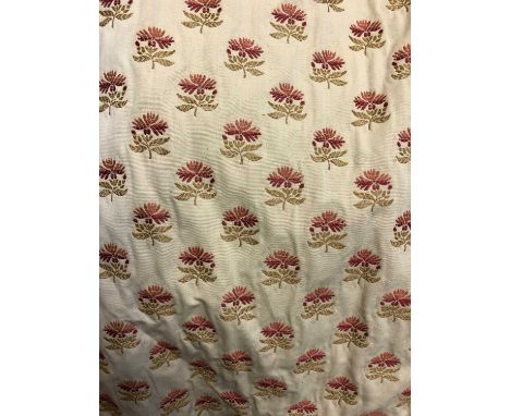 A pair of Osborne &amp; Little interlined curtains, the padded checked top above cream ground foliate decoration, gathered to