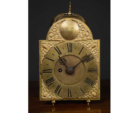 A 17th century and later style brass lantern clock, with fusee movement and anchor escapement, the large dial with roman nume