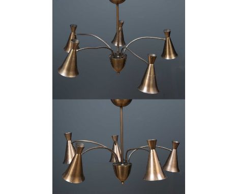 Two five branch adjustable metal painted ceiling lamps, by Van den Heuvel B.U., 51cm high (2)Condition report: Some chips to 