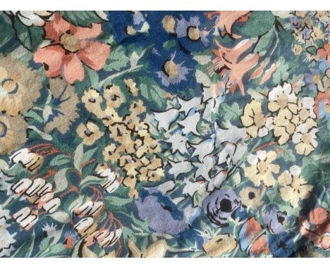 A pair of Liberty of London 'Cottage Garden' curtains, lined with pink fabric, 226.5cm drop overall x 215cm wide eachConditio