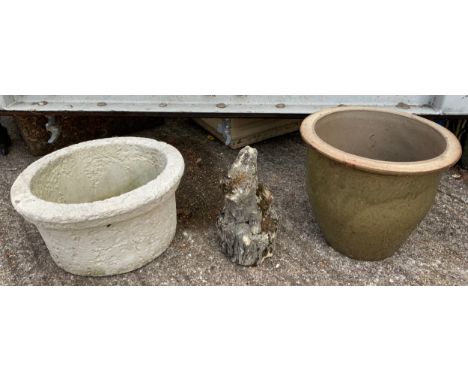 Sandford Stone Planter, Glazed Planter and Rabbit 