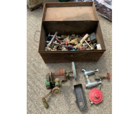 Metal Tool Box and Contents - Old Sander and Plumbing Bits etc 