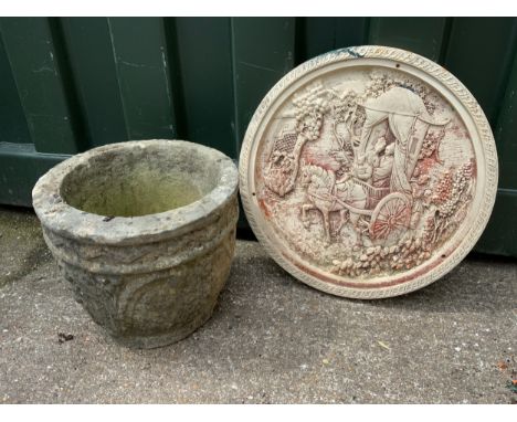 Concrete Garden Planter and Oriental Plaque 