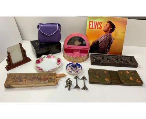 Jacques Vert Handbag, Jewellery Box, Elvis LP and Inkwell etc 