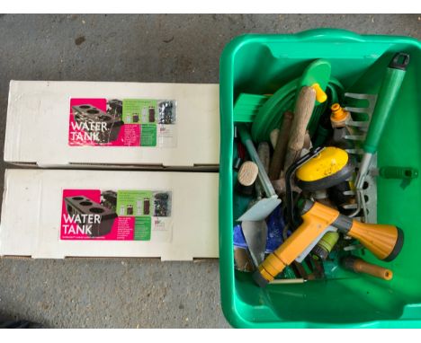 2x Garden Water Tanks and Garden Tools 