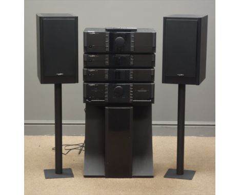 Fine Arts by Grundig HI-FI system with amplifier, digital/analog converter, tuner, twin cassette deck, and pair BX speakers, 