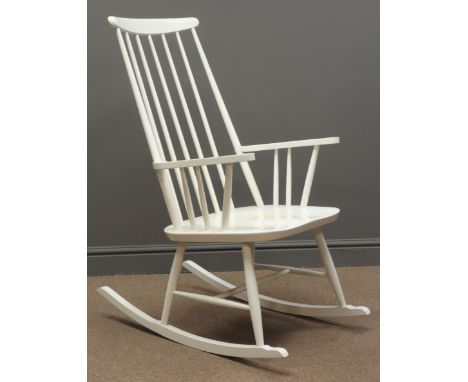 Ilmari Tapiovaara for Artek - white painted elm and beech stick back rocking chair Condition Report Click here for further im