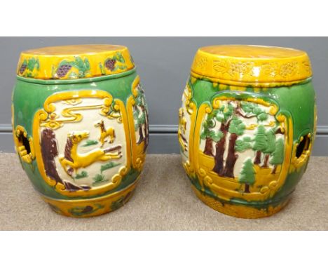 Pair of 20th Century Chinese ceramic garden stools, H46cm  Condition Report Click here for further images, condition, auction