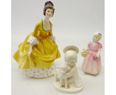 Two Royal Doulton figurines Tinkle Bell HN1677 and Caroline and a Goebel bisque figure of an Angel with Lamb (3) Condition Re