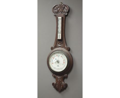 Early 20th century oak cased aneroid barometer, signed 'J. F. Hunt, Hull', H73cm  Condition Report Click here for further ima