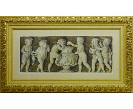 Classical Putti Drinking from Urn, 20th century print in ornate girt frame overall 120cm x 69cm  Condition Report Click here 