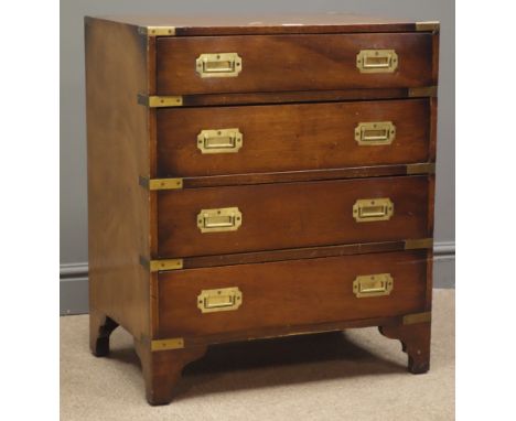 Early 20th century military style mahogany chest, four drawers, bracket supports, W60cm, H72cm, D41cm Condition Report Click 