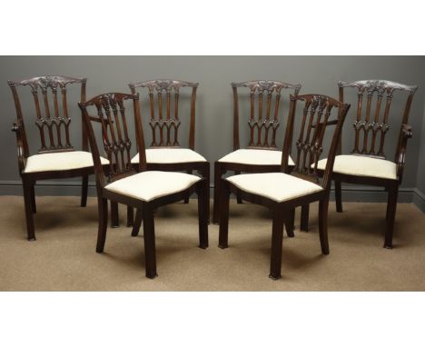 Set six Chippendale style mahogany dining chairs (4+2), upholstered seats, square moulded supports Condition Report Click her