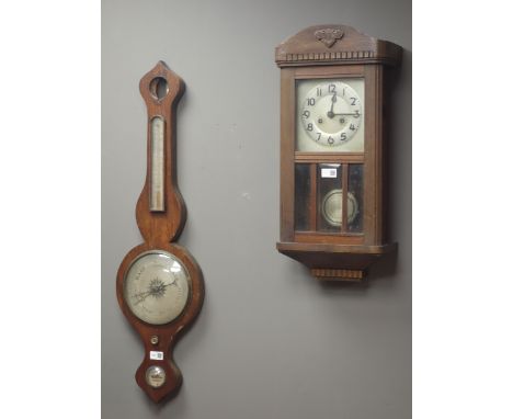 Early 19th century rosewood wheel barometer, silvered engraved dial, with thermometer (H94cm), and an early 20th century beec