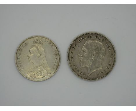 Queen Victoria Double Florin 1887, a pleasing coin with strong portrait, George V Crown 1935.