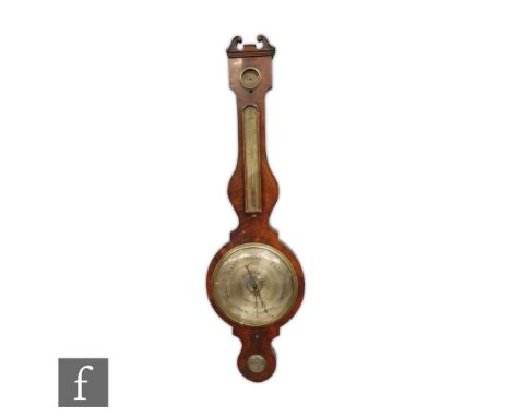 A 19th Century mahogany wheel barometer by W Frederick Preston, dry damp dial, A/F. 