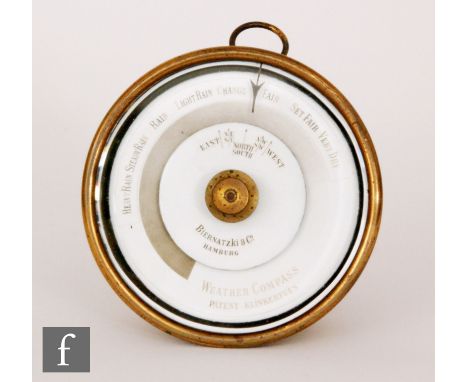 A 19th Century Biernatzki &amp; Co Weather Compass of circular section with a white enamelled dial with central brass turn sc