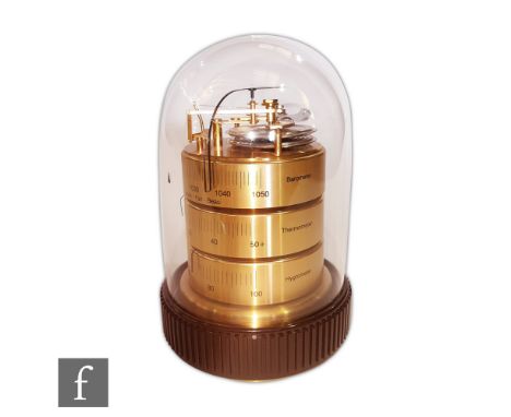 A 20th German Barigo three drum barometer, thermometer and Hygrometer in perspex domed case, height 17cm. 