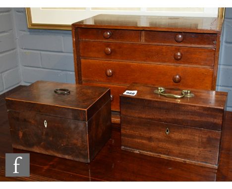 A late 19th Century mahogany cabinet fitted with two short and three long drawers, turned wood handles, painted to the top 'A