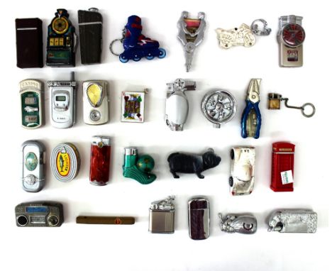 A collection of twenty eight novelty cigarette lighters, late 20th/early 21st century, in the form of a mobile telephone, red