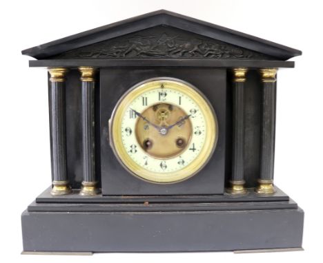 A Victorian black marble mantel clock, in architectural style case, 32.5cm wide.