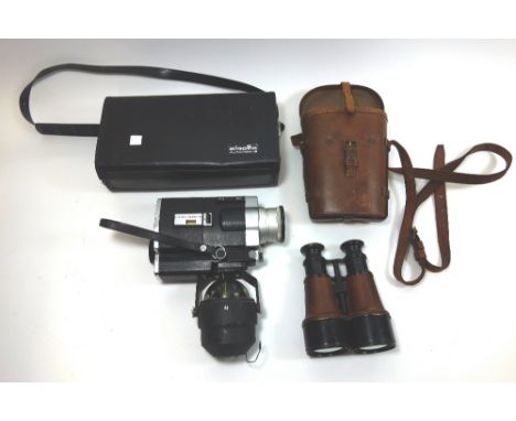 A pair of vintage Hezzapith field glasses in leather carrying case dated 1917, an Aiguide Chicago USA bubble compass and a Mi