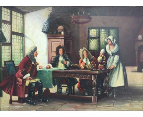 Emily Dujardin (European, 20th Century), Cavalier's playing cards, signed 'Emily Dujardin' (lower left), oil on board, 49 x 6