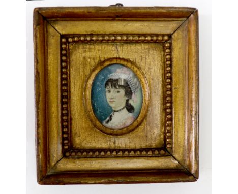 English School, 19th Century, A portrait miniature of a lady in profile, pastel, 6 x 6cm, together with another 19th century 