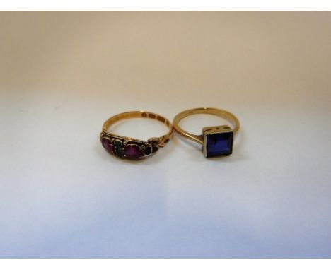 A GEM SET DRESS RING, on a 15ct yellow gold shank, ring size M, and one other dress ring on a 9ct yellow gold shank, ring siz