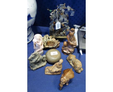AN ORIENTAL JADE TREE,  a carved hardstone horse and similar items