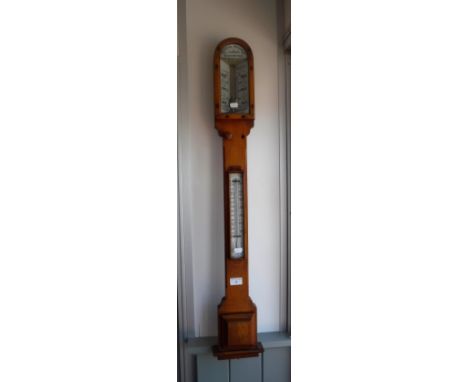 A VICTORIAN ADMIRAL FITZROY'S BAROMETER with a light oak case, 100 cm high