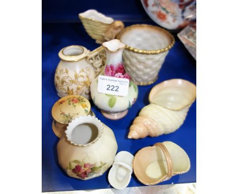 ROYAL WORCESTER BLUSH IVORY; A NAUTILUS VASE, a small plat pot and other similar items